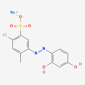molecular formula C13H10ClN2NaO5S B12671465 Sodium 3-chloro-6-((2,4-dihydroxyphenyl)azo)toluene-4-sulphonate CAS No. 95873-56-6