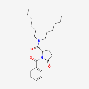 molecular formula C24H36N2O3 B12671480 (S)-1-Benzoyl-N,N-dihexyl-5-oxopyrrolidine-2-carboxamide CAS No. 85248-84-6