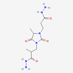 molecular formula C11H20N6O4 B12671756 alpha1,4-Dimethyl-2,5-dioxoimidazolidine-1,3-di(propionohydrazide) CAS No. 94231-32-0