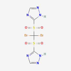 molecular formula C5H4Br2N6O4S2 B12672274 3,3'-((Dibromomethylene)bis(sulphonyl))bis(1H-1,2,4-triazole) CAS No. 93841-31-7