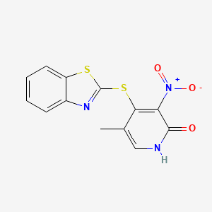 molecular formula C13H9N3O3S2 B12672298 2(1H)-Pyridinone, 4-(2-benzothiazolylthio)-5-methyl-3-nitro- CAS No. 172469-87-3