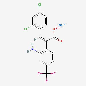 molecular formula C16H9Cl2F3NNaO2 B12672864 Sodium 2-(2-amino-4-(trifluoromethyl)phenyl)-3-(2,4,dichlorophenyl)acrylate CAS No. 94133-72-9