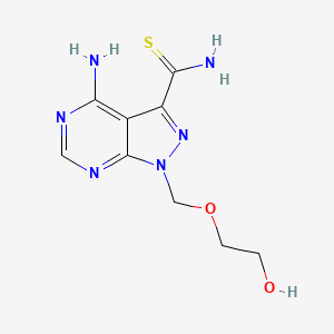 molecular formula C9H12N6O2S B12672987 1H-Pyrazolo(3,4-d)pyrimidine-3-carbothioamide, 4-amino-1-((2-hydroxyethoxy)methyl)- CAS No. 122949-66-0