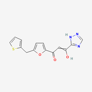 molecular formula C14H11N3O3S B12673125 2-Propen-1-one, 3-hydroxy-1-(5-(2-thienylmethyl)-2-furanyl)-3-(1H-1,2,4-triazol-3-yl)- CAS No. 280571-75-7
