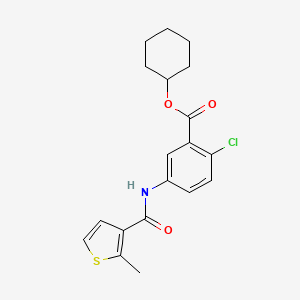 molecular formula C19H20ClNO3S B12673702 Benzoic acid, 2-chloro-5-(((2-methyl-3-thienyl)carbonyl)amino)-, cyclohexyl ester CAS No. 180034-56-4