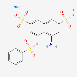 molecular formula C16H12NNaO9S3 B12674128 Sodium hydrogen 4-amino-5-((phenylsulphonyl)oxy)naphthalene-2,7-disulphonate CAS No. 83763-41-1