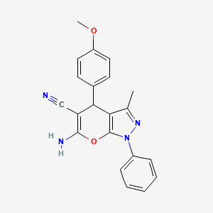 molecular formula C21H18N4O2 B1267428 6-Amino-4-(4-methoxyphenyl)-3-methyl-1-phenyl-1,4-dihydropyrano[2,3-c]pyrazole-5-carbonitrile CAS No. 53316-60-2