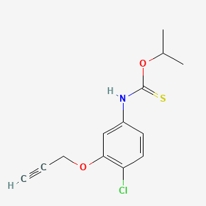 molecular formula C13H14ClNO2S B12674541 Carbamothioic acid, (4-chloro-3-(2-propynyloxy)phenyl)-, O-(1-methylethyl) ester CAS No. 165549-94-0