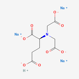 molecular formula C9H10NNa3O8 B12674761 Trisodium hydrogen N,N-bis(carboxylatomethyl)-L-glutamate CAS No. 63998-93-6