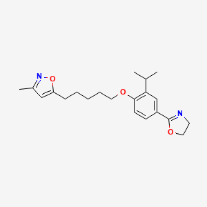 molecular formula C21H28N2O3 B12674843 Isoxazole, 5-(5-(4-(4,5-dihydro-2-oxazolyl)-2-(1-methylethyl)phenoxy)pentyl)-3-methyl- CAS No. 105639-08-5