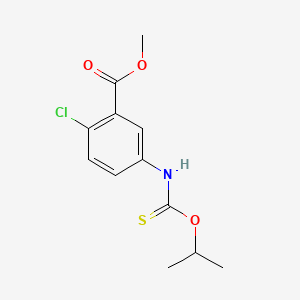 molecular formula C12H14ClNO3S B12674863 Benzoic acid, 2-chloro-5-(((1-methylethoxy)thioxomethyl)amino)-, methyl ester CAS No. 165549-77-9