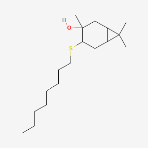molecular formula C18H34OS B12675098 3,7,7-Trimethyl-4-(octylthio)bicyclo(4.1.0)heptan-3-ol CAS No. 85187-15-1