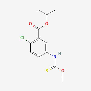 molecular formula C12H14ClNO3S B12675253 Benzoic acid, 2-chloro-5-((methoxythioxomethyl)amino)-, 1-methylethyl ester CAS No. 135812-33-8