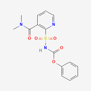 molecular formula C15H15N3O5S B12675577 Carbamic acid, N-((3-((dimethylamino)carbonyl)-2-pyridinyl)sulfonyl)-, phenyl ester CAS No. 112006-94-7