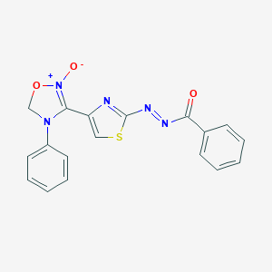 molecular formula C18H13N5O3S B126760 N-[[4-(2-oxido-4-phenyl-5H-1,2,4-oxadiazol-2-ium-3-yl)-1,3-thiazol-2-yl]imino]benzamide CAS No. 155811-65-7