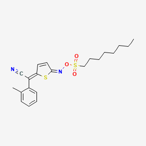 molecular formula C21H26N2O3S2 B12676066 Benzeneacetonitrile, 2-methyl-alpha-(5-(((octylsulfonyl)oxy)imino)-2(5H)-thienylidene)- CAS No. 219651-37-3