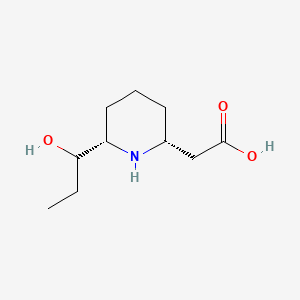 molecular formula C10H19NO3 B12676090 2-Piperidineacetic acid, 6-(1-hydroxypropyl)-, (2R-(2alpha,6alpha(S*)))- CAS No. 19742-05-3
