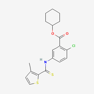 molecular formula C19H20ClNO2S2 B12676273 Benzoic acid, 2-chloro-5-(((3-methyl-2-thienyl)thioxomethyl)amino)-, cyclohexyl ester CAS No. 178869-98-2