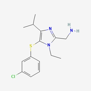molecular formula C15H20ClN3S B12676296 2-Aminomethyl-5-(3-chlorophenylthio)-1-ethyl-4-isopropyl-1H-imidazole CAS No. 178979-64-1