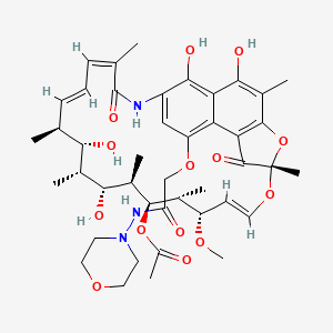 molecular formula C43H57N3O14 B12676358 Rifamycin B, N-(4-morpholinyl)amide CAS No. 13929-38-9
