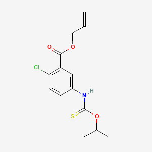 molecular formula C14H16ClNO3S B12676977 Benzoic acid, 2-chloro-5-(((1-methylethoxy)thioxomethyl)amino)-, 2-propenyl ester CAS No. 165549-84-8