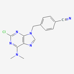 molecular formula C15H13ClN6 B12677074 Benzonitrile, 4-((2-chloro-6-(dimethylamino)-9H-purin-9-yl)methyl)- CAS No. 115204-61-0