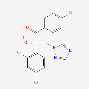 molecular formula C17H12Cl3N3O2 B12677108 1-Propanone, 1-(4-chlorophenyl)-2-(2,4-dichlorophenyl)-2-hydroxy-3-(1H-1,2,4-triazol-1-yl)- CAS No. 107741-24-2