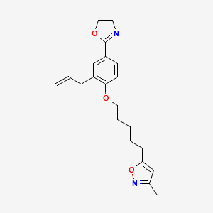 molecular formula C21H26N2O3 B12677222 Isoxazole, 5-(5-(4-(4,5-dihydro-2-oxazolyl)-2-(2-propenyl)phenoxy)pentyl)-3-methyl- CAS No. 105639-11-0