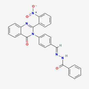 molecular formula C28H19N5O4 B12677326 Benzoic acid, ((4-(2-(2-nitrophenyl)-4-oxo-3(4H)-quinazolinyl)phenyl)methylene)hydrazide CAS No. 132785-11-6