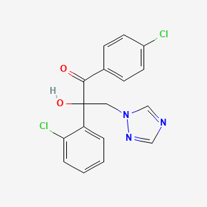 molecular formula C17H13Cl2N3O2 B12677669 1-Propanone, 2-(2-chlorophenyl)-1-(4-chlorophenyl)-2-hydroxy-3-(1H-1,2,4-triazol-1-yl)- CAS No. 107658-73-1