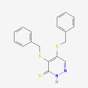 molecular formula C18H16N2S3 B12677758 4,5-Bis(benzylthio)-3-pyridazinethiol CAS No. 6958-59-4