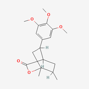 molecular formula C18H24O5 B12678519 1,7-Dimethyl-5-(3,4,5-trimethoxyphenyl)-2-oxabicyclo(2.2.2)octan-3-one CAS No. 6271-72-3