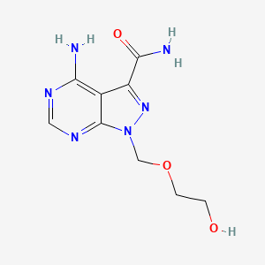 molecular formula C9H12N6O3 B12678665 1H-Pyrazolo(3,4-d)pyrimidine-3-carboxamide, 4-amino-1-((2-hydroxyethoxy)methyl)- CAS No. 122949-67-1