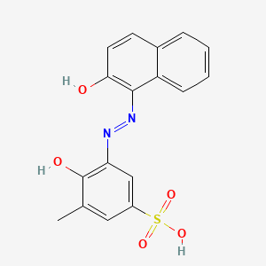molecular formula C17H14N2O5S B12678934 4-Hydroxy-3-((2-hydroxy-1-naphthyl)azo)-5-methylbenzenesulphonic acid CAS No. 85136-63-6