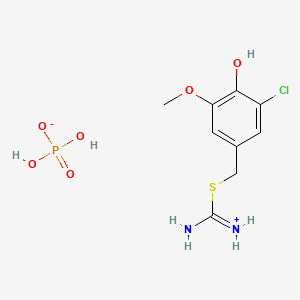 molecular formula C9H14ClN2O6PS B12678971 2-(3-Chloro-4-hydroxy-5-methoxybenzyl)isothiouronium dihydrogen phosphate CAS No. 85422-96-4
