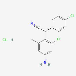 molecular formula C15H13Cl3N2 B12679106 (4-((4-Chlorophenyl)cyanomethyl)-5-chloro-m-tolyl)ammonium chloride CAS No. 83763-13-7
