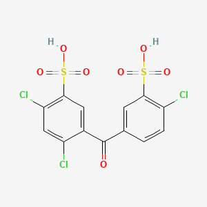 molecular formula C13H7Cl3O7S2 B12679229 Benzenesulfonic acid, 2,4-dichloro-5-(4-chloro-3-sulfobenzoyl)- CAS No. 129570-59-8