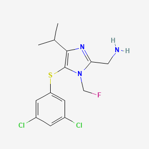 molecular formula C14H16Cl2FN3S B12679376 2-Aminomethyl-5-(3,5-dichlorophenylthio)-1-fluoromethyl-4-isopropyl-1H-imidazole CAS No. 178979-68-5