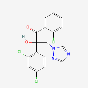 molecular formula C17H12Cl3N3O2 B12679435 1-Propanone, 1-(2-chlorophenyl)-2-(2,4-dichlorophenyl)-2-hydroxy-3-(1H-1,2,4-triazol-1-yl)- CAS No. 107658-77-5