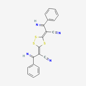 molecular formula C20H12N4S3 B12679864 Benzenepropanenitrile, alpha,alpha'-1,2,4-trithiolane-3,5-diylidenebis(beta-imino- CAS No. 64247-77-4