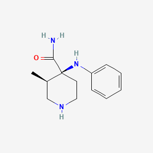 molecular formula C13H19N3O B12680190 cis-3-Methyl-4-(phenylamino)piperidine-4-carboxamide CAS No. 61085-79-8