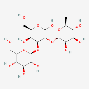 molecular formula C18H32O15 B12680570 D-Galactose, O-6-deoxy-alpha-L-mannopyranosyl-(1-2)-O-(beta-D-glucopyranosyl-(1-3))- CAS No. 528-40-5