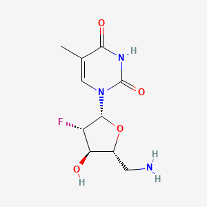 molecular formula C10H14FN3O4 B12680991 1-(5-amino-2,5-dideoxy-2-fluoro-beta-D-arabinofuranosyl)thymine CAS No. 105281-14-9