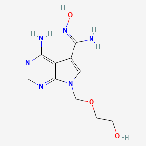 molecular formula C10H14N6O3 B12681200 4-Amino-N-hydroxy-7-(2-hydroxy-ethoxymethyl)-7H-pyrrolo(2,3-d)pyrimidine-5-carboxamidine CAS No. 120386-09-6