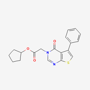 molecular formula C19H18N2O3S B12681317 Thieno(2,3-d)pyrimidine-3(4H)-acetic acid, 4-oxo-5-phenyl-, cyclopentyl ester CAS No. 877046-99-6