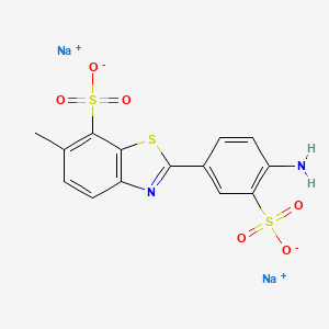 molecular formula C14H10N2Na2O6S3 B12681748 Disodium 2-(4-amino-3-sulphonatophenyl)-6-methylbenzothiazole-7-sulphonate CAS No. 52044-08-3