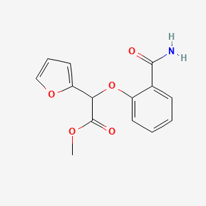 molecular formula C14H13NO5 B12681833 Methyl alpha-(2-(aminocarbonyl)phenoxy)furan-2-acetate CAS No. 71486-51-6