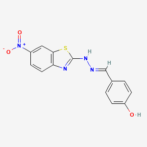 molecular formula C14H10N4O3S B12681854 Benzaldehyde, p-hydroxy-, 6-nitro-2-benzothiazolylhydrazone CAS No. 5398-48-1