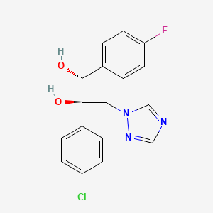 molecular formula C17H15ClFN3O2 B12682072 1,2-Propanediol, 2-(4-chlorophenyl)-1-(4-fluorophenyl)-3-(1H-1,2,4-triazol-1-yl)-, (1R,2R)- CAS No. 107659-60-9