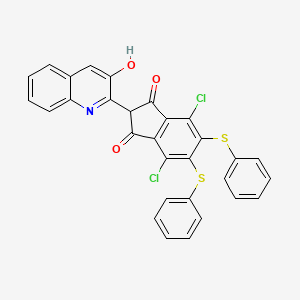 molecular formula C30H17Cl2NO3S2 B12682202 1H-Indene-1,3(2H)-dione, 4,7-dichloro-2-(3-hydroxy-2-quinolinyl)-5,6-bis(phenylthio)- CAS No. 71566-79-5